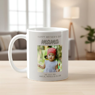 Caneca De Café Mama Moderna Bege Crianças Foto Dia das Mães 