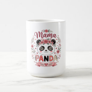 Caneca De Café Mama Panda Fofa com Flores Rosa e Corações