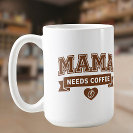 Caneca De Café MAMA Precisa de Café Bege Coração Branco Grão de C