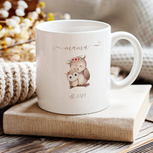 Caneca De Café Mama Querida Estabelecida Búhos Boho Aquarela