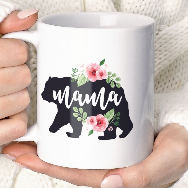 Caneca De Café Mama Urso Elegante Floral Rústico Flores Mamãe (Criador carregado)