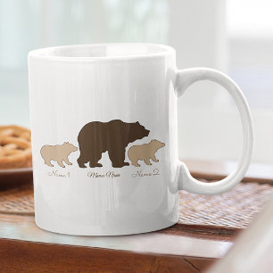 Caneca De Café Mama Urso Personalizada Com 2 Nomes de Filhos Pres
