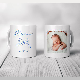 Caneca De Café Mamãe Arco azul coquette e fotografia do bebê