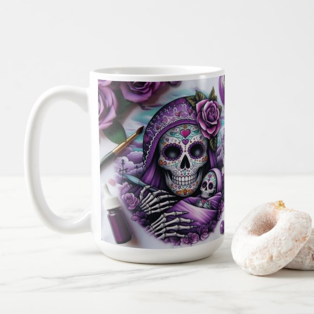 Caneca De Café Mamãe Caveira Açucarada e Bebê (Com Donut)