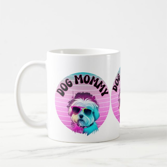Caneca De Café Mamãe de Cachorro Solto em Rosa com óculos escuros (Esquerda)