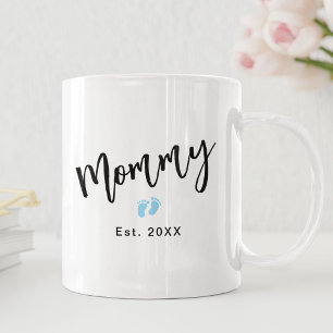 Caneca De Café Mamãe De Script De Pés De Bebê Azul Cuta Estabelec