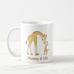 Caneca De Café Mamãe e Baby Giraffe - Família Personalizada