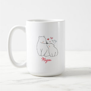 Caneca De Café Mamãe e Bebê Bear Corações Minimalistas Personaliz