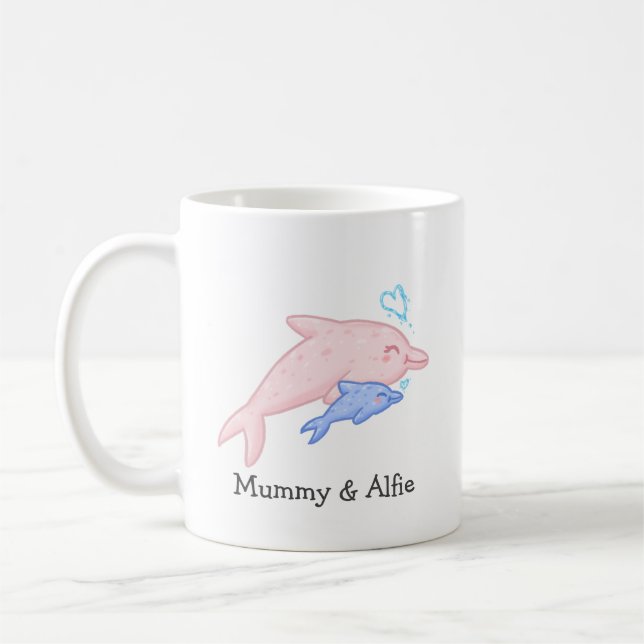 Caneca De Café Mamãe e Bebê Dolphin - Família Personalizada (Esquerda)