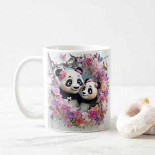 Caneca De Café Mamãe E Bebê Pandas Emergiram Da Parede