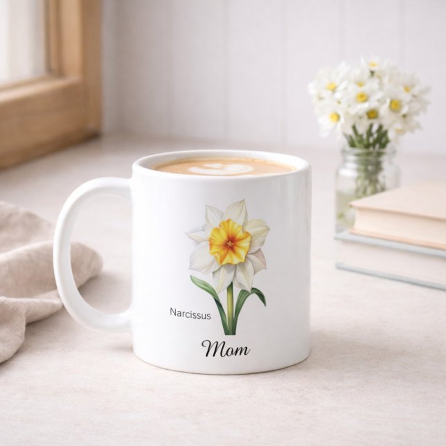 Caneca De Café Mamãe Flor de Nascimento de Dezembro Narciso (Criador carregado)