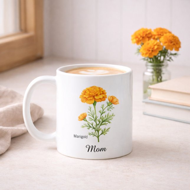 Caneca De Café Mamãe Flor de Nascimento de Outubro Calêndula (Criador carregado)