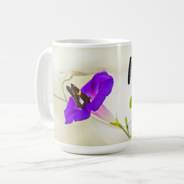 Caneca De Café Mamãe Morning Glory e Borboleta (Frente Esquerda)