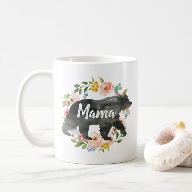 Caneca De Café Mamãe Presente Mamãe Ursa Flores Florais (Com Donut)