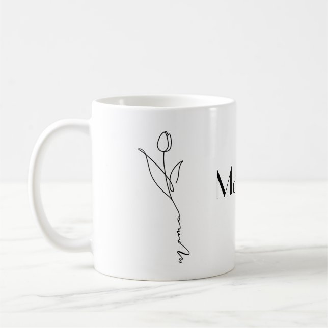 Caneca De Café Mamãe | Script Chic Mínimo e Mug Flor (Esquerda)