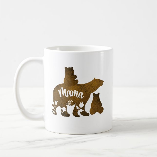 Caneca De Café Mamãe Ursa com 2 Cubs Mãe de Dois (Esquerda)