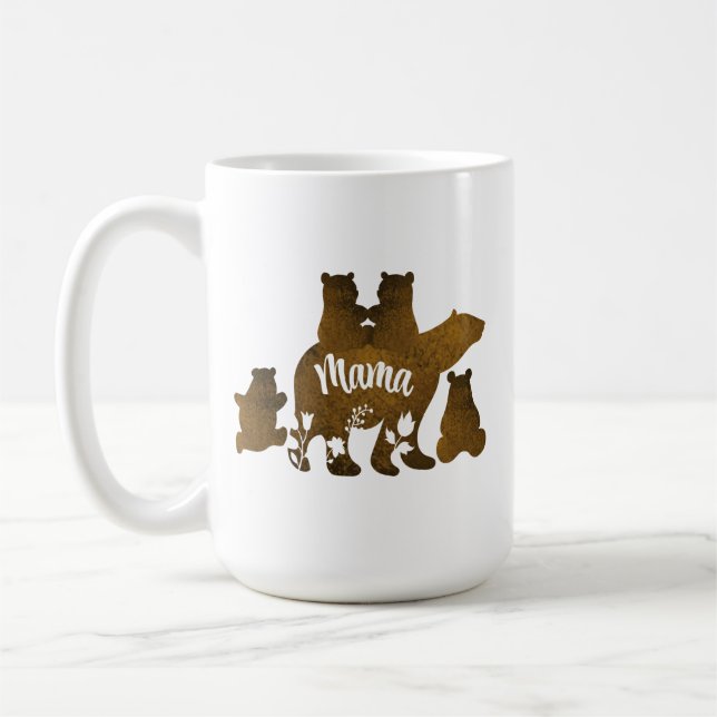 Caneca De Café Mamãe Ursa com 4 Cubs Mãe de Quatro Crianças Prese (Esquerda)