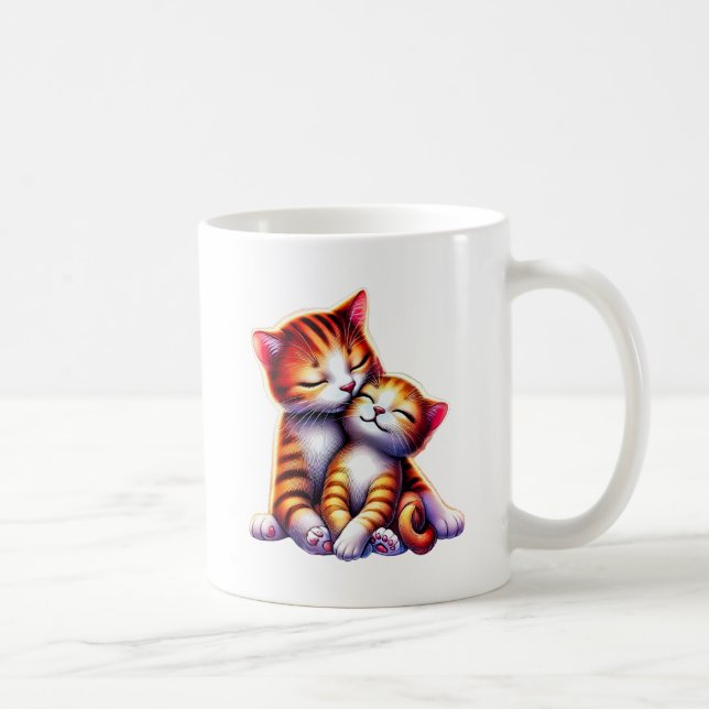 Caneca De Café Maman chat et son chaton font des câlins. (Direita)