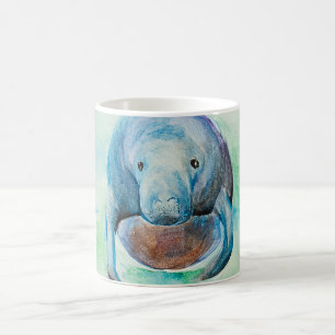 Caneca De Café Manatear Aquarela Submarina