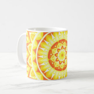 Caneca De Café Mandala Amarela Brilhante Feliz Boho Padrão de Sol