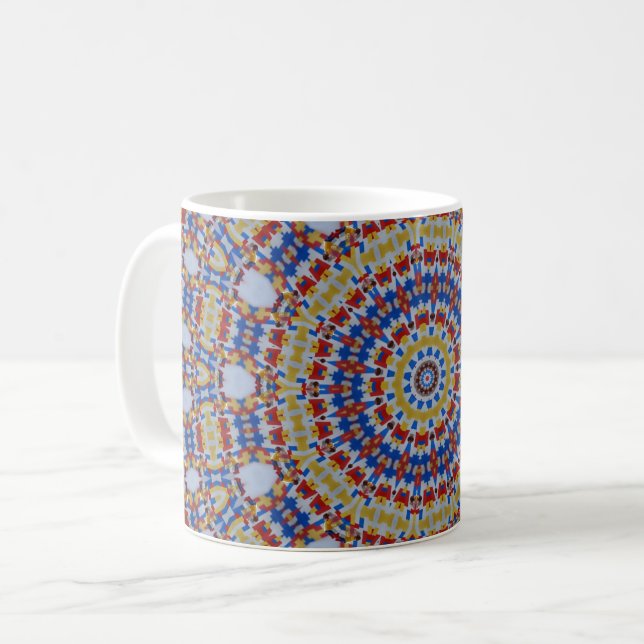 Caneca De Café Mandala amarelo azul (Frente Esquerda)