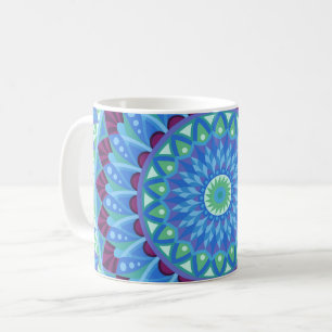Caneca De Café Mandala Azul Boho Cerâmica Sonhos da Meia-Noite