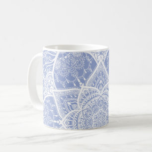 Caneca De Café Mandala azul e branca - Loergann em Blueberry