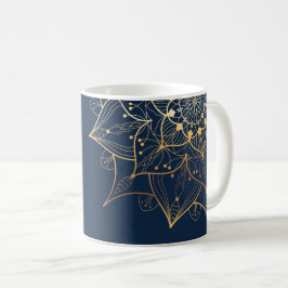 Caneca De Café Mandala Azul e Dourado | Arte Islâmica Inspirada