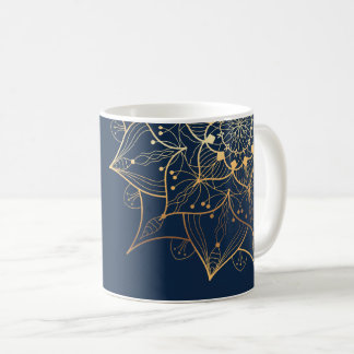 Caneca De Café Mandala Azul e Dourado | Arte Islâmica Inspirada