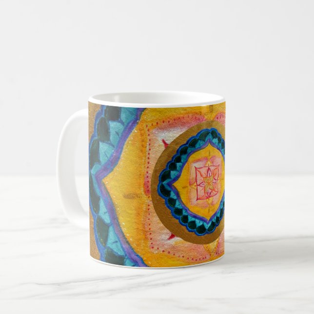 Caneca De Café Mandala branca clássica de 325 ml, pintada à mão (Frente Esquerda)