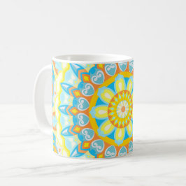 Caneca De Café Mandala de Verão Amarelo Laranja Azul Boho Floral
