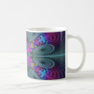 Caneca De Café Mandala Do Centro De Arte Fractal Colorida Com Ros