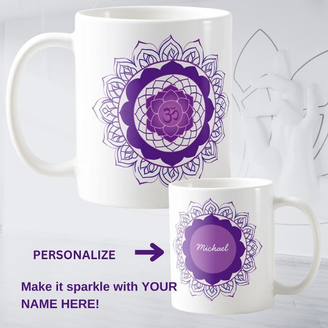 Caneca De Café Mandala do Chakra Coronário - Sahasrara Com Om (Criador carregado)