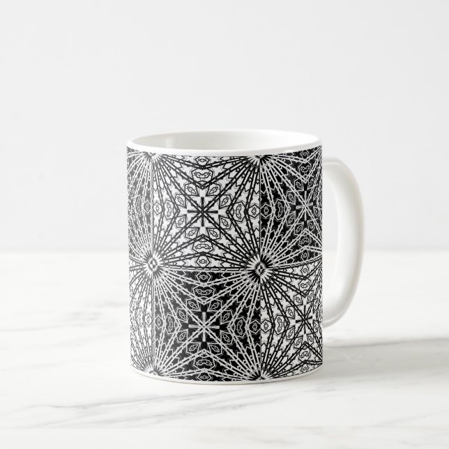 Caneca De Café Mandala Espelho Preto e Branco 2 (Frente Esquerda)