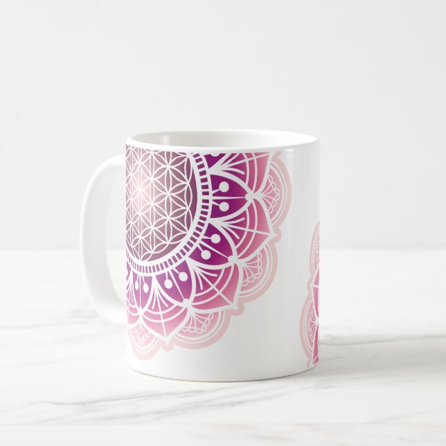 Caneca De Café Mandala - Flor da vida - rosa (Frente Esquerda)