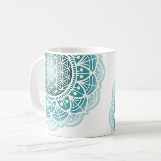 Caneca De Café Mandala - Flor da vida - Turquesa (Frente Esquerda)