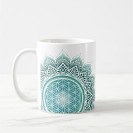 Caneca De Café Mandala Flor da vida turquesa espiritual
