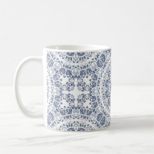 Caneca De Café Mandala Floral Azul Empoeirado