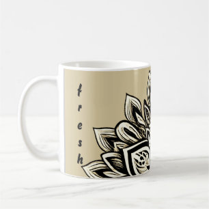 Caneca De Café Mandala floral branco e rosa pastel