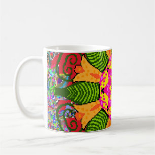 Caneca De Café Mandala floral cor redonda, vermelha, verde e