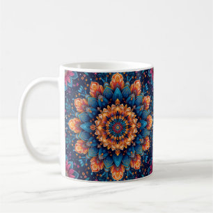 Caneca De Café Mandala Floral Estilo de Arte Digital-23907.
