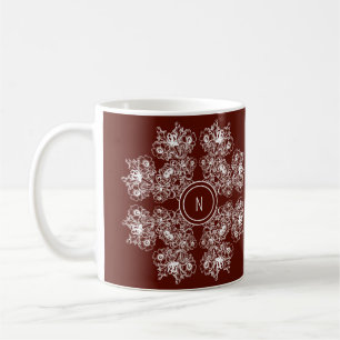 Caneca De Café Mandala floral étnica. Coroa Floral
