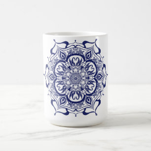 Caneca De Café Mandala Mug da criatura azul e branca