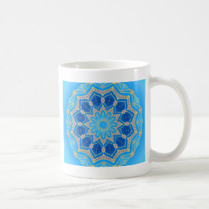 Caneca De Café Mandala no azul e na turquesa elétricos
