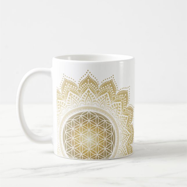 Caneca De Café Mandala romântica Flor dourada (Esquerda)
