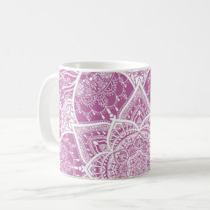 Caneca De Café Mandala roxa e branca - Loergann em Clover
