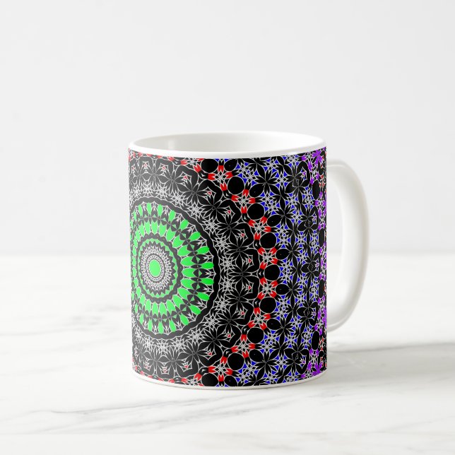 Caneca De Café Mandala Tribal Celta (Arco-íris) (Frente Esquerda)