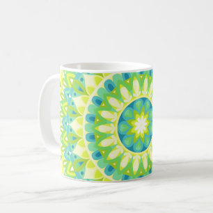 Caneca De Café Mandala Verde da Natureza Padrão Geométrico Boho H