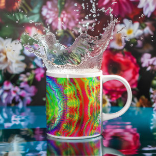 Caneca De Café Mandalas Fractais de Tiedye Arco-íris
