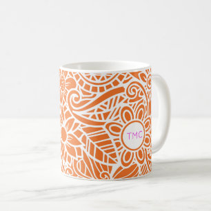 Caneca De Café Mandela Floral Laranja Branco Cor - de - rosa INIC